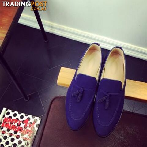  Blue / 9.5Casual Mens Shoes Suede Leather Men Loafers Moccasins Fashion Low Slip On Men Flats Shoes oxfords Shoes EPP126