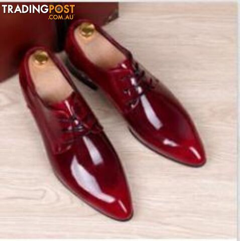  Red / 9.5mens business wedding work dress bright genuine leather shoes point toe oxford shoe lace up Korean fashion