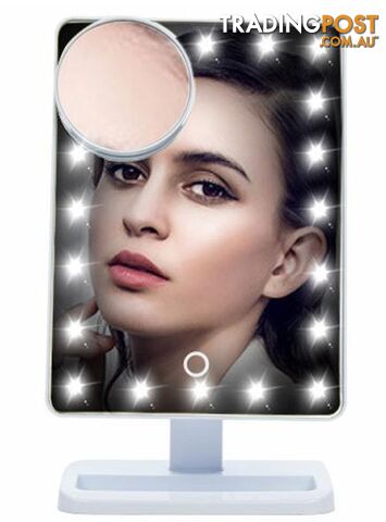  White no batteriesAdjustable Vanity Tabletop Lamp 20 LEDs Lighted LED Touch Screen Mirror Makeup Portable Mirror Luminous 180 Rotating Mirror