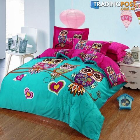  Color 1 / 6 pcs QueenAdult/kids owl bedding set blue boys/girls duvet cover bed sheet cartoon pattern bedspread king queen twin size bed linen