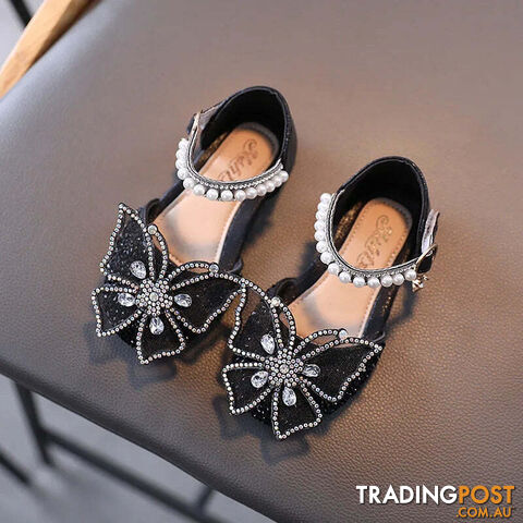 Afterpay Zippay SHS104Black / CN 33 insole 20.3cmSummer Girls Sandals Fashion Sequins Rhinestone Bow Girls Princess Shoes Baby Girl Shoes Flat Heel Sandals