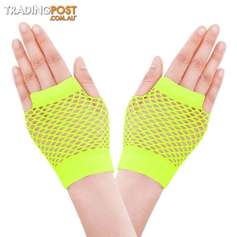 Afterpay Zippay YWColored Nylon Short Fingerless Fishnet Gloves Elastic Hollow Out Neon Mesh Wrist Gloves Mittens Halloween Costume Accessories