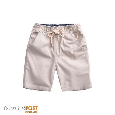 Beige / 14Boys Summer Solid Flax Sport Shorts Kids Cotton Beach Shorts Children Casual Trouser Infantil , LC172