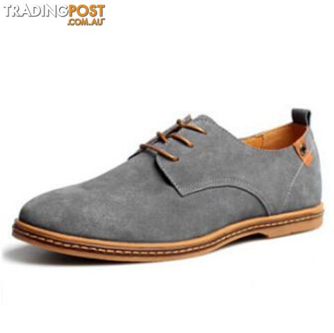  Gray / 6.5Plus Size Fashion Suede Genuine Leather Flat Men Casual Oxford Shoes Low Men Leather Shoes #K01