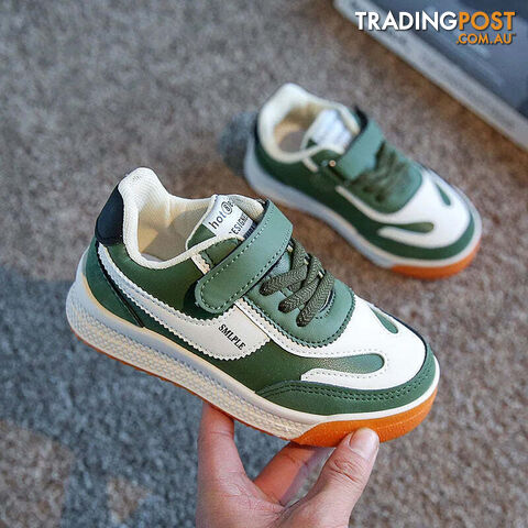 Afterpay Zippay Green / 33Children's Leather Upper Sneakers Middle Large Children's Casual Shoes Boys Girls Soft Sole Students Tennis Shoes