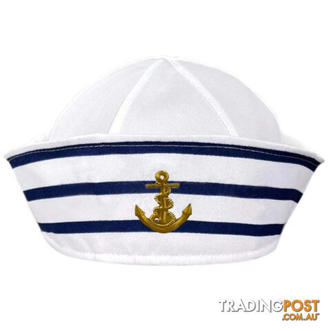 Afterpay Zippay Blue and white stripUnisex Adult Yacht Boat Ship Sailor Hat with Anchor Print Captain Hat Costume Hat Navy Style Marine Cosplay Teenager Hat