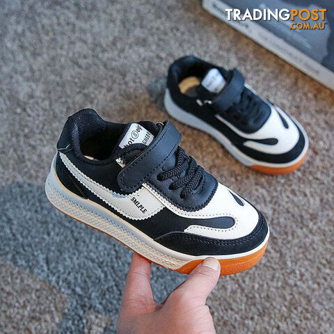  Black / 32Children's Leather Upper Sneakers Middle Large Children's Casual Shoes Boys Girls Soft Sole Students Tennis Shoes