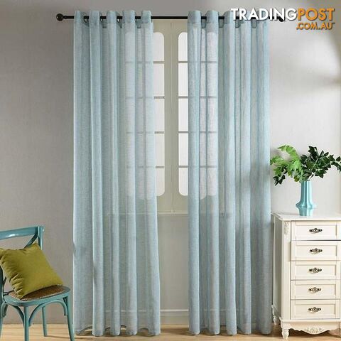  Blue / W500 x H250cm / 1 Tab TopTop Finel Solid Faux Linen Sheer Curtains for Living Room Bedroom Yarn Curtains Tulle for Window Kitchen Home Voile Curtains