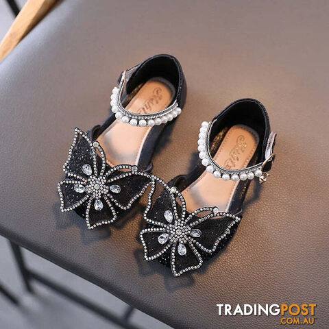Afterpay Zippay SHS104Black / CN 34 insole 21cmSummer Girls Sandals Fashion Sequins Rhinestone Bow Girls Princess Shoes Baby Girl Shoes Flat Heel Sandals