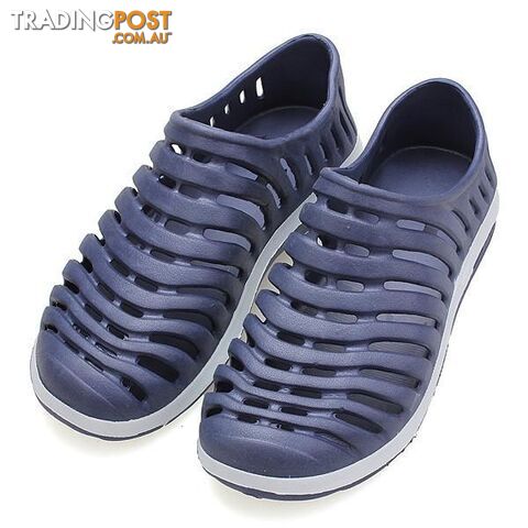  DarkBlue / 10Garden Flat With Shoes Fashion Summer Mens Lightweight Hollow Slip On Breathable Bathroom Mules Clogs Sandal Slippers