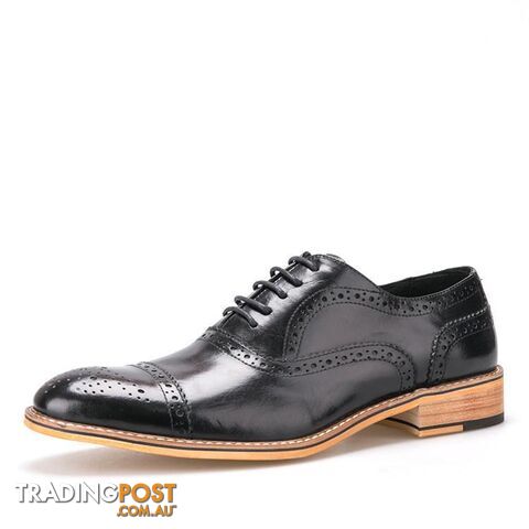  Black / 12Men Oxfords Shoes British Style Carved Genuine Leather Shoe Brown Brogue Shoes Lace-Up Bullock Business Men's Flats
