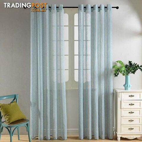  Blue / Custom made / 3 Rod PocketTop Finel Solid Faux Linen Sheer Curtains for Living Room Bedroom Yarn Curtains Tulle for Window Kitchen Home Voile Curtains