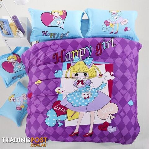  Color 2 / 4 pcs QueenAdult/kids owl bedding set blue boys/girls duvet cover bed sheet cartoon pattern bedspread king queen twin size bed linen