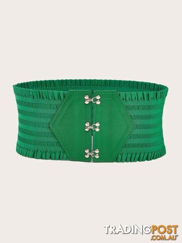 Afterpay Zippay Green / 72cmCandy Color Ruffles Wide Belt Triple Buckle Elegant Elastic Waistband Decorative Dress Girdle For Women