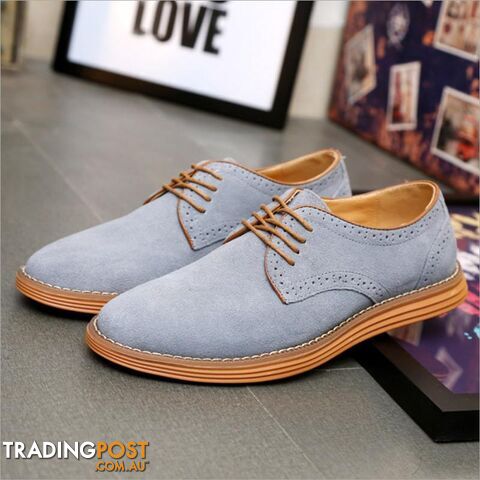  Gray / 8.5Breathable Men Oxford Shoes Casual Suede Leather Shoes Men Flats Green Gray Brown
