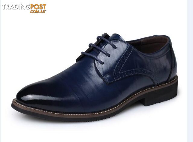  Blue / 7Men's Real Cowhide Leather Oxford Shoes Comfortable Insole Lacing Business Dress Shoes Man Wedding High Quality Shoes