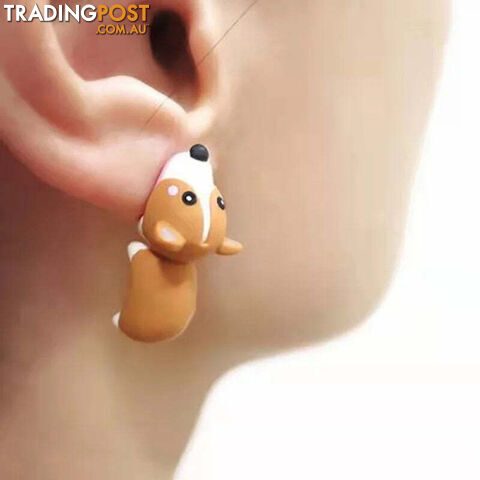 Afterpay Zippay brown dog2pcs/1pair Animal Cartoon Stud Earring For Women Cute Dinosaur Little Dog Whale Clay Bite Ear Jewelry Funny Gifts Fashion