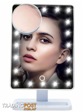  White with batteriesAdjustable Vanity Tabletop Lamp 20 LEDs Lighted LED Touch Screen Mirror Makeup Portable Mirror Luminous 180 Rotating Mirror