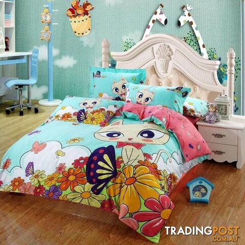  Color 4 / 6 pcs TwinAdult/kids owl bedding set blue boys/girls duvet cover bed sheet cartoon pattern bedspread king queen twin size bed linen