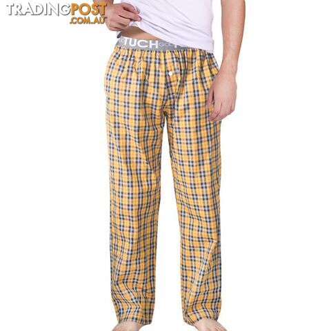  YELLOW / LMen's Sleep Bottoms Pajama Pants Men Underwear Trousers Plaid Mens Lounge Pants