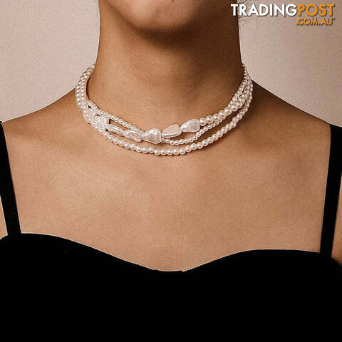 Afterpay Zippay AMulti-Layer Pearl Necklace for Woman Elegant Chokers Retro Neck Chain Imitation Pearls Heart Necklace Wedding Party Lady Jewelry