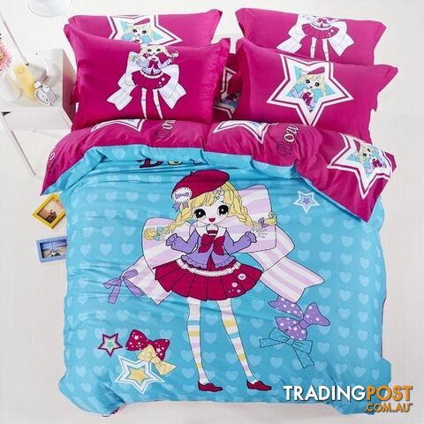  Color 3 / 6 pcs QueenAdult/kids owl bedding set blue boys/girls duvet cover bed sheet cartoon pattern bedspread king queen twin size bed linen