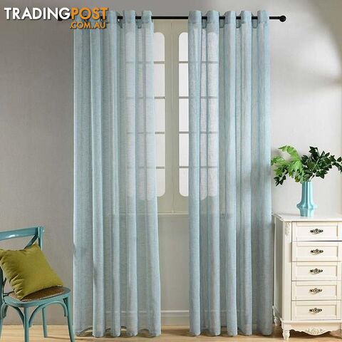  Blue / W500 x H250cm / 2 GrommetTop Finel Solid Faux Linen Sheer Curtains for Living Room Bedroom Yarn Curtains Tulle for Window Kitchen Home Voile Curtains