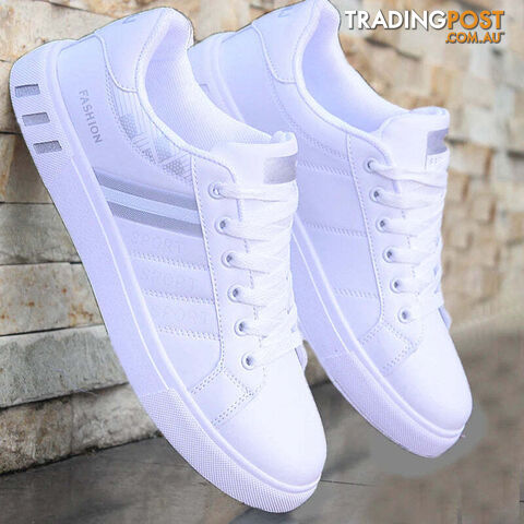 Afterpay Zippay white grey / 41Men's Sneakers Casual Sports Shoes for Men Lightweight PU Leather Breathable Shoe Mens Flat White