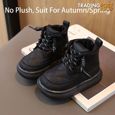 Afterpay Zippay Normal Black / 29Martin Boots For Girls Plaid PU Leather Snow Boots Thick Warm Plush Casual Shoes For Kids