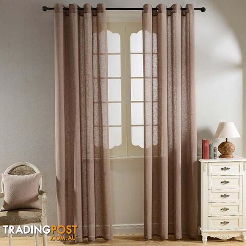  Brown / W500 x H250cm / 2 GrommetTop Finel Solid Faux Linen Sheer Curtains for Living Room Bedroom Yarn Curtains Tulle for Window Kitchen Home Voile Curtains