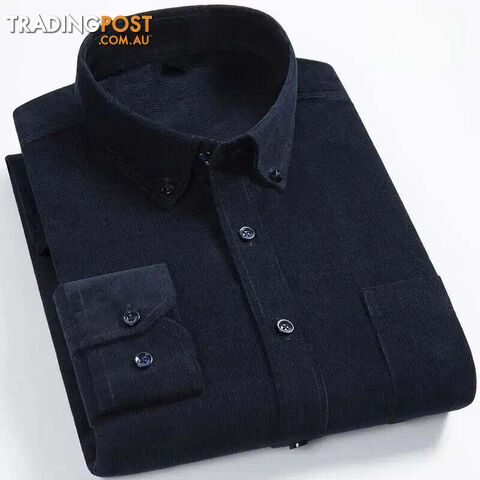 Afterpay Zippay 2XL(115-135) / Navy BlueMen's Long Sleeve Corduroy Shirt Casual Loose Fit Casual Clothes For Dads Velvet Striped Shirt