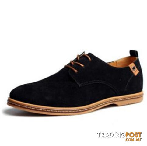  Black / 10.5Plus Size Fashion Suede Genuine Leather Flat Men Casual Oxford Shoes Low Men Leather Shoes #K01