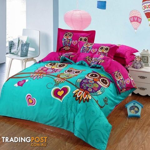  Color 1 / 6 pcs TwinAdult/kids owl bedding set blue boys/girls duvet cover bed sheet cartoon pattern bedspread king queen twin size bed linen