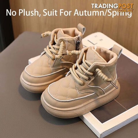 Afterpay Zippay Normal Khaki / 22Martin Boots For Girls Plaid PU Leather Snow Boots Thick Warm Plush Casual Shoes For Kids