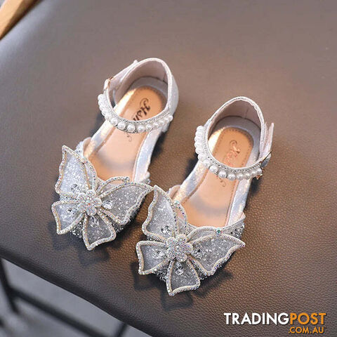 Afterpay Zippay SHS104Silver / CN 26 insole 16cmSummer Girls Sandals Fashion Sequins Rhinestone Bow Girls Princess Shoes Baby Girl Shoes Flat Heel Sandals