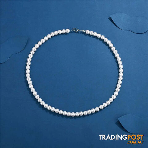 Afterpay Zippay 8MM / 40cmPearl Necklace Men Simple Handmade Strand Bead Necklace Men Jewelry