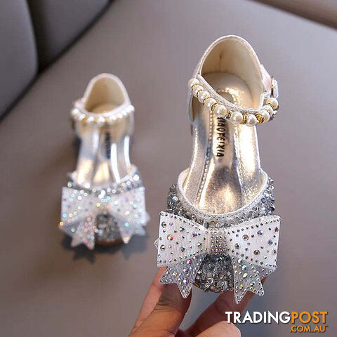 Afterpay Zippay SHF005 Silver / CN 23 insole 14.3cmSummer Girls Sandals Fashion Sequins Rhinestone Bow Girls Princess Shoes Baby Girl Shoes Flat Heel Sandals
