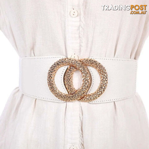 Afterpay Zippay whiteWide Belts Decorated Elastic Leather Waistband Gold Buckle Dress Sweater Waist Belt for Woman