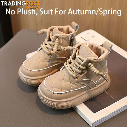 Afterpay Zippay Normal Khaki / 29Martin Boots For Girls Plaid PU Leather Snow Boots Thick Warm Plush Casual Shoes For Kids