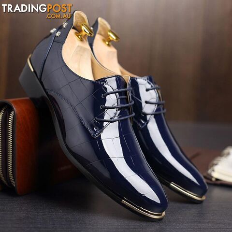  Blue / 7Fashion Men Leather Shoes Oxfords Spring/Autumn Men Casual Flat Patent Leather Oxford Shoes For Men Pointed Toe BRM-424