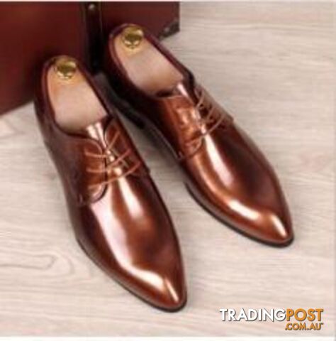  Brown / 9.5mens business wedding work dress bright genuine leather shoes point toe oxford shoe lace up Korean fashion