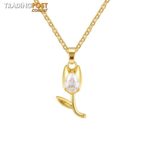 Afterpay Zippay PNB-223GW / Chain 50cmCharms Crystal Tulip Flower Pendant Necklace Minimalist Anniversary Girlfriend Women Female Gifts