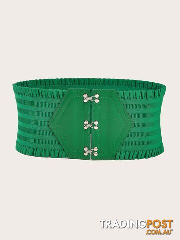 Afterpay Zippay Green / 92cmCandy Color Ruffles Wide Belt Triple Buckle Elegant Elastic Waistband Decorative Dress Girdle For Women