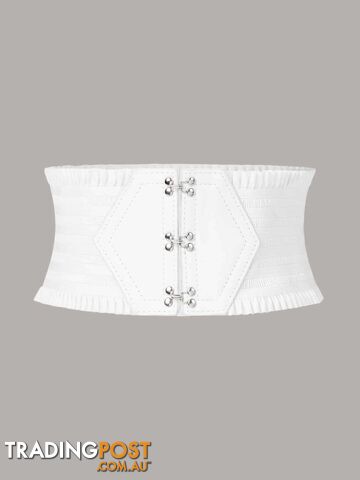  WHITE / 62cmCandy Color Ruffles Wide Belt Triple Buckle Elegant Elastic Waistband Decorative Dress Girdle For Women