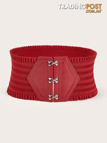 Afterpay Zippay Red / 102cmCandy Color Ruffles Wide Belt Triple Buckle Elegant Elastic Waistband Decorative Dress Girdle For Women