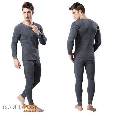  Dark Grey / XXXLMen 2Pcs Cotton Thermal Underwear Set Winter Warm Thicken Long Johns Tops Bottom 3 Colors