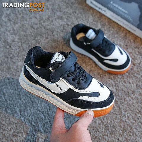 Afterpay Zippay Black / 34Children's Leather Upper Sneakers Middle Large Children's Casual Shoes Boys Girls Soft Sole Students Tennis Shoes
