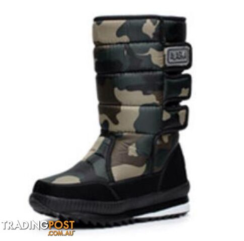 green camouflage / 9.5winter warm men's thickening platforms waterproof shoes military desert male knee-high snow boots outdoor hunting botas 47