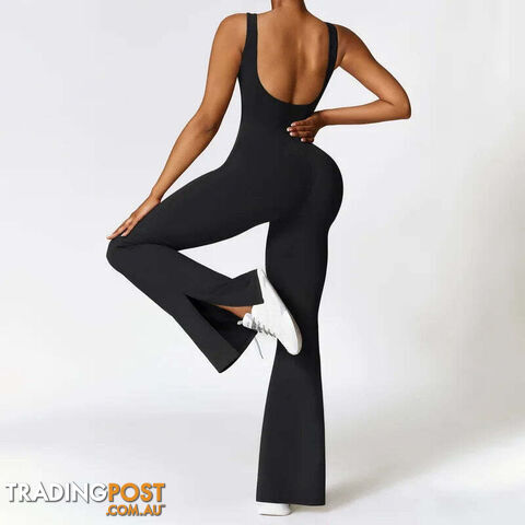 Afterpay Zippay 1-Black / XLWoman Gym Outfits Fashion Seamless Sporty Jumpsuit With Flare Pants One Piece Yoga Dance Jumpsuit Female Fitness Sport Overalls