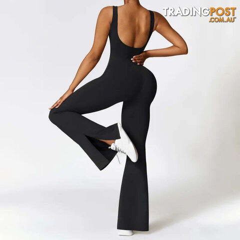 Afterpay Zippay 1-Black / XLWoman Gym Outfits Fashion Seamless Sporty Jumpsuit With Flare Pants One Piece Yoga Dance Jumpsuit Female Fitness Sport Overalls